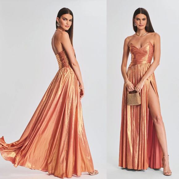 Retrofete Waldorf Dress in Metallic Rose Gold (Apricot) - Picture 2 of 12